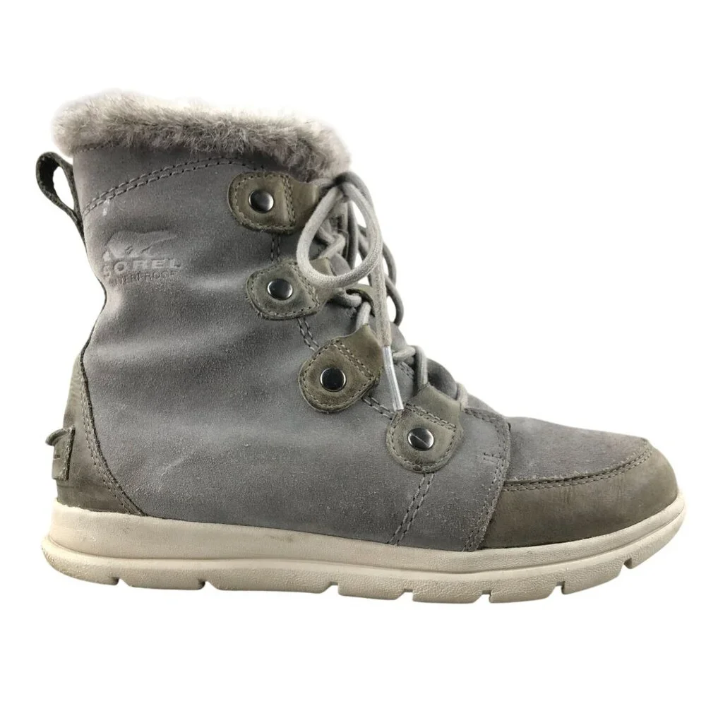 Sorel Women's Size 8 Explorer Joan Quarry Grey Waterproof Leather Suede Boots